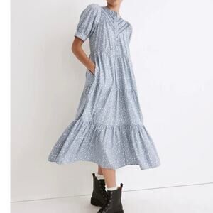 Madewell NWT Embroidered puff sleeve blue floral midi cottagecore dress medium
